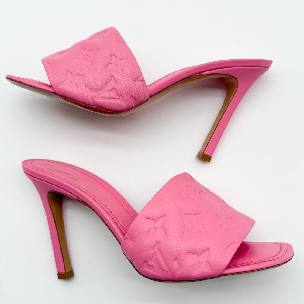 Louis Vuitton Revival Mule Heel Sandals Pink Monogram Embossed Leather EU 40 - Picture 12 of 15